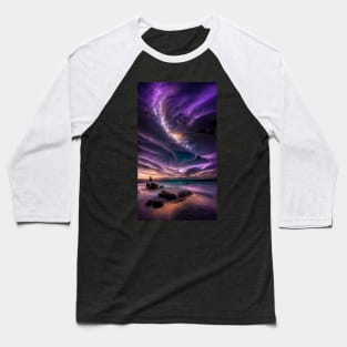 Milky way at night sky above ocean shore Baseball T-Shirt